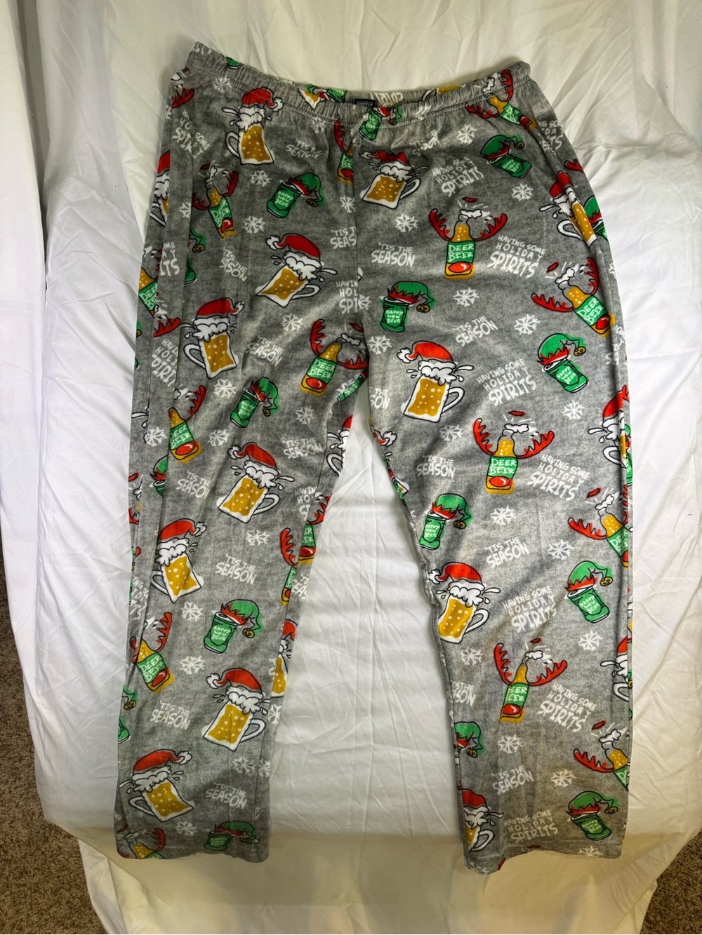 Gray Holiday Beer & Reindeer Pajama Pants